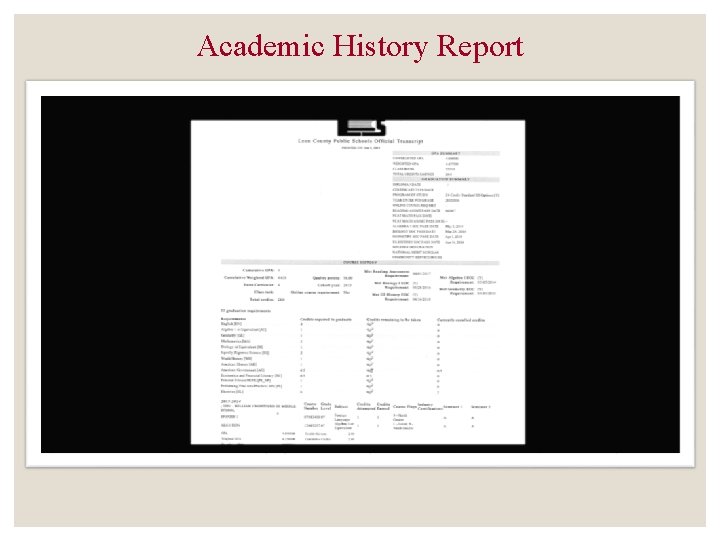 Academic History Report Academic History Report
