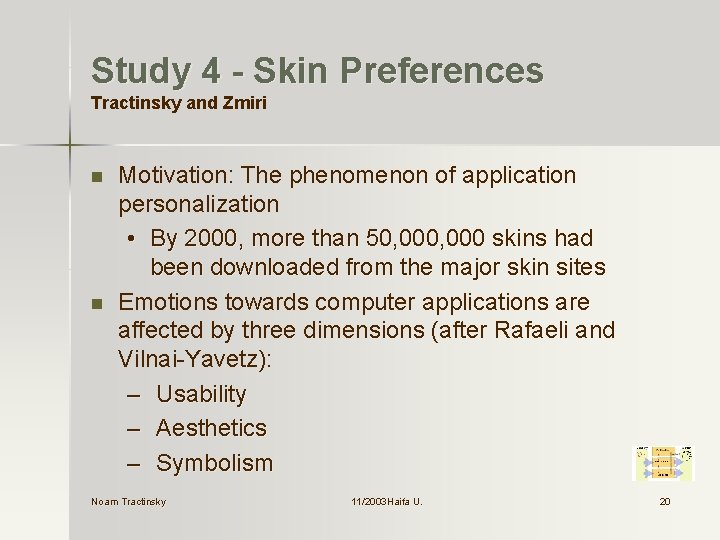 Study 4 - Skin Preferences Tractinsky and Zmiri n n Motivation: The phenomenon of