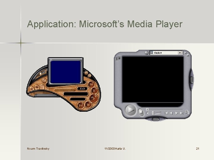 Application: Microsoft’s Media Player Noam Tractinsky 11/2003 Haifa U. U. 21 