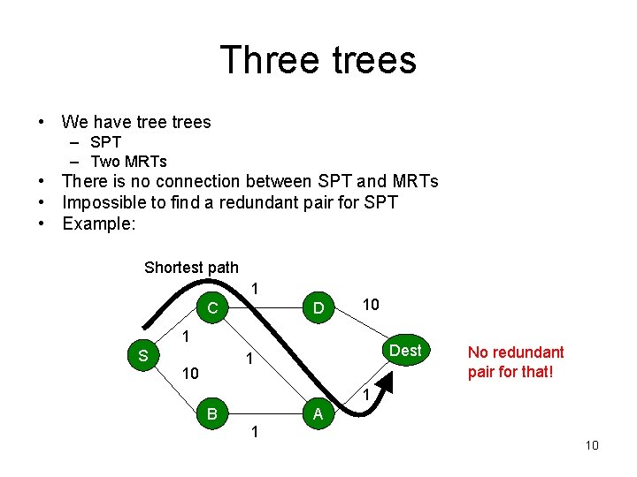 Three trees • We have trees – SPT – Two MRTs • There is