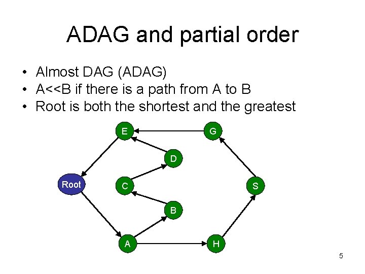 ADAG and partial order • Almost DAG (ADAG) • A<<B if there is a