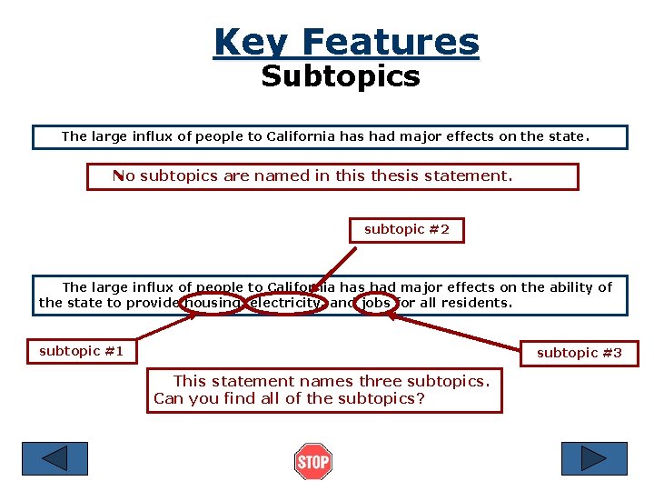 Key Features Subtopics The large influx of people to California has had major effects