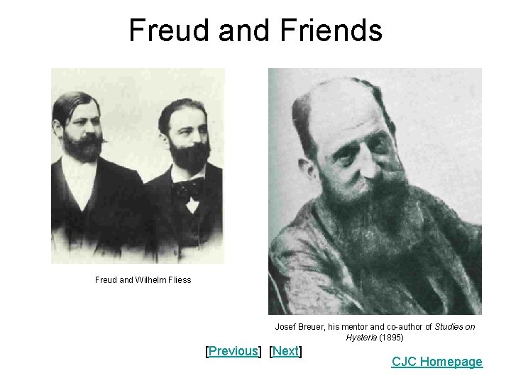 Freud and Friends Freud and Wilhelm Fliess Josef Breuer, his mentor and co-author of