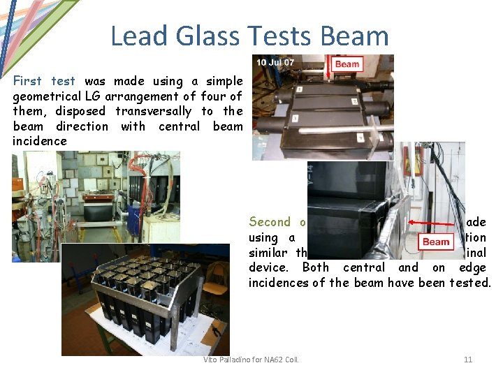 Lead Glass Tests Beam First test was made using a simple geometrical LG arrangement