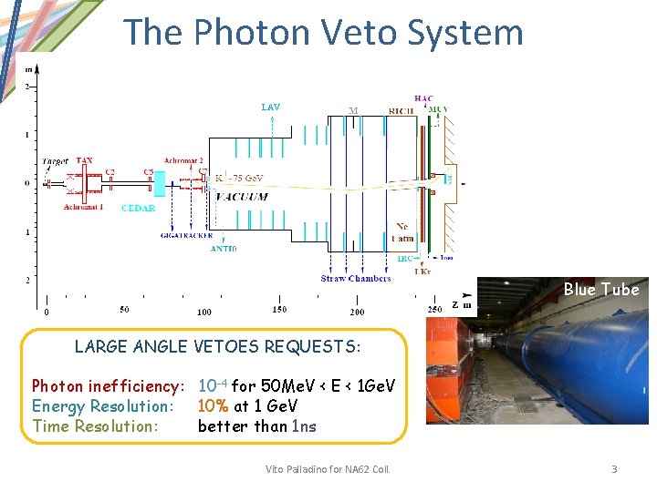 The Photon Veto System LAV Blue Tube LARGE ANGLE VETOES REQUESTS: Photon inefficiency: 10