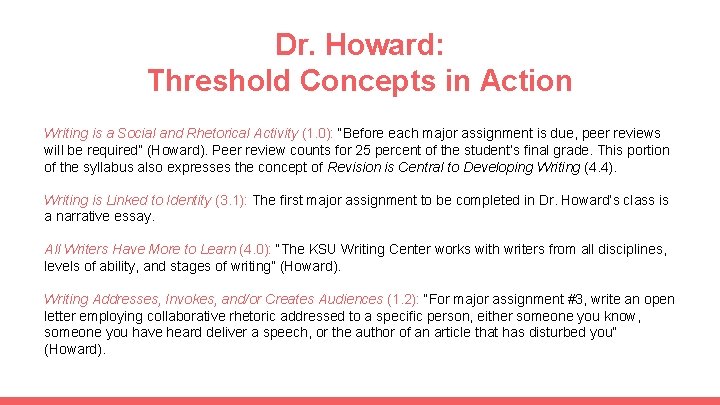 Dr. Howard: Threshold Concepts in Action Writing is a Social and Rhetorical Activity (1.