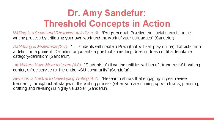 Dr. Amy Sandefur: Threshold Concepts in Action Writing is a Social and Rhetorical Activity