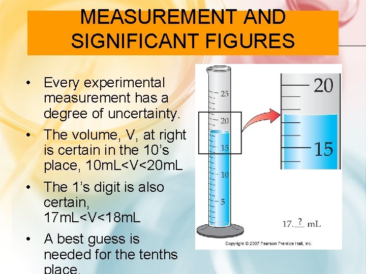 MEASUREMENT AND SIGNIFICANT FIGURES • Every experimental measurement has a degree of uncertainty. •