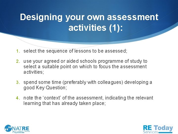 Designing your own assessment activities (1): 1. select the sequence of lessons to be