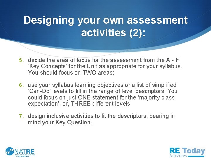 Designing your own assessment activities (2): 5. decide the area of focus for the