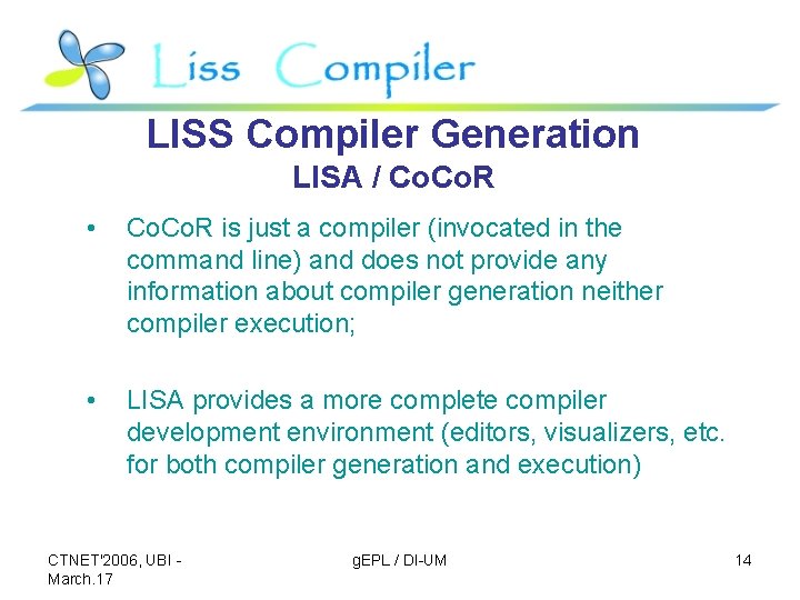 LISS Compiler Generation LISA / Co. R • Co. R is just a compiler