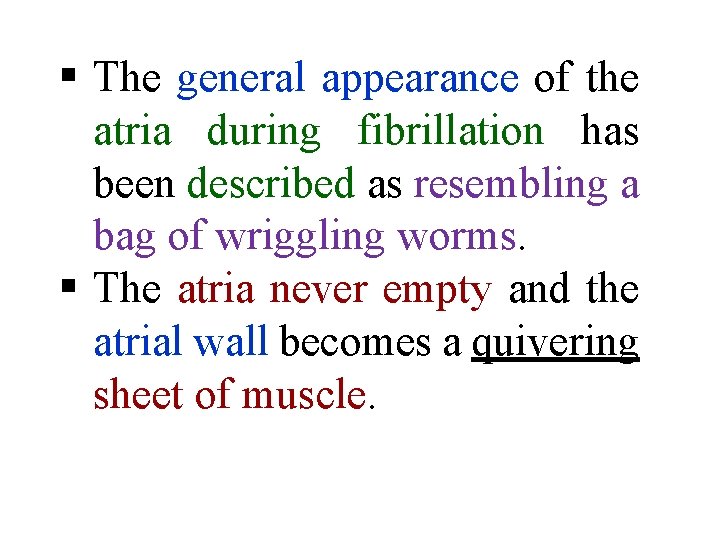 § The general appearance of the atria during fibrillation has been described as resembling