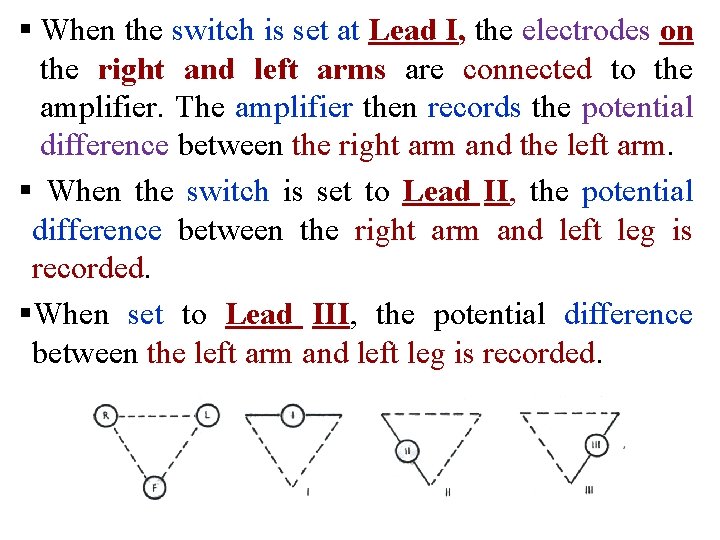 § When the switch is set at Lead I, the electrodes on the right