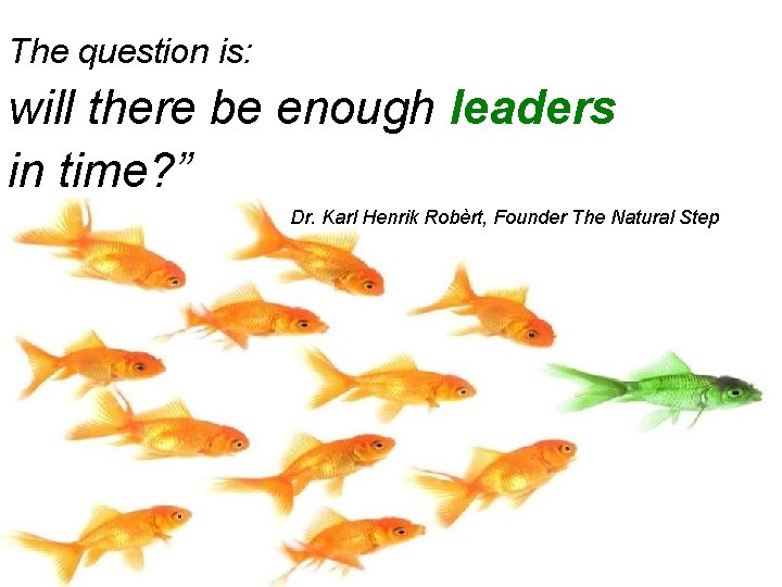 The question is: will there be enough leaders in time? ” Dr. Karl Henrik