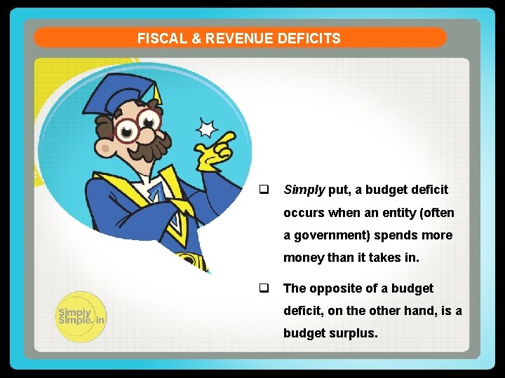 FISCAL & REVENUE DEFICITS q Simply put, a budget deficit occurs when an entity