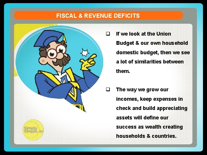 FISCAL & REVENUE DEFICITS q If we look at the Union Budget & our