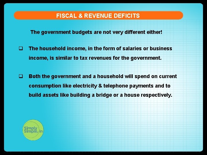 FISCAL & REVENUE DEFICITS The government budgets are not very different either! q The