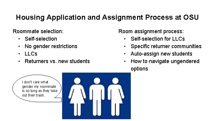 Housing Application and Assignment Process at OSU Roommate selection: • Self-selection • No gender