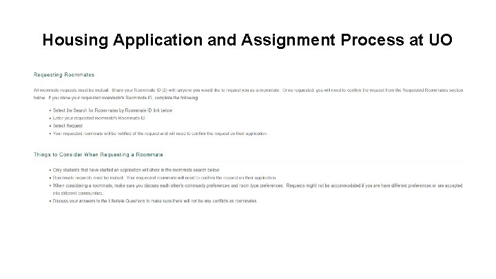 Housing Application and Assignment Process at UO 