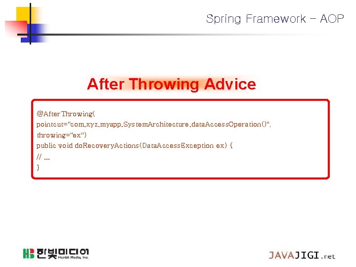 Spring Framework – AOP After Throwing Advice @After. Throwing( pointcut="com. xyz. myapp. System. Architecture.