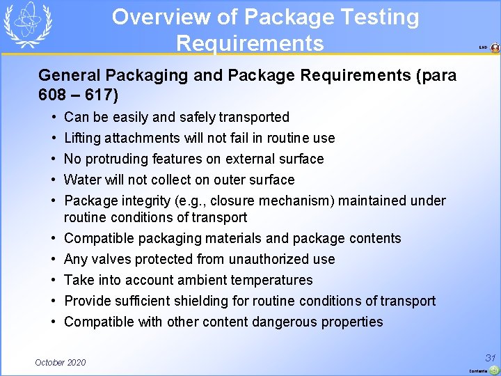  Overview of Package Testing Requirements END General Packaging and Package Requirements (para 608
