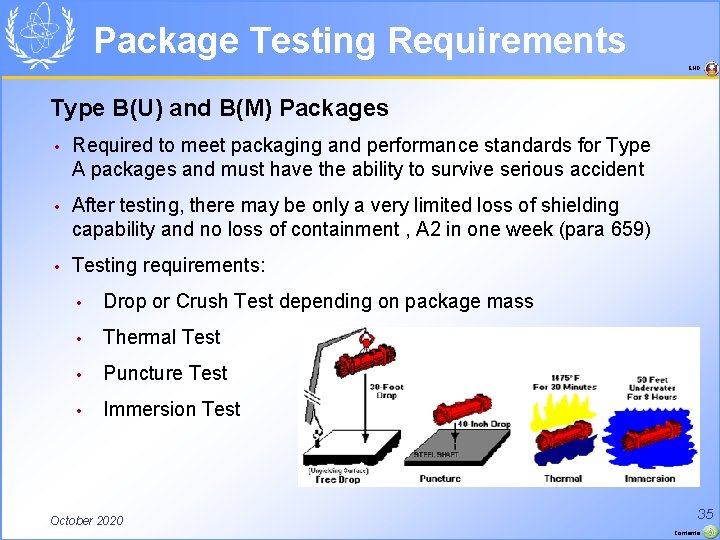 Package Testing Requirements END Type B(U) and B(M) Packages • Required to meet packaging
