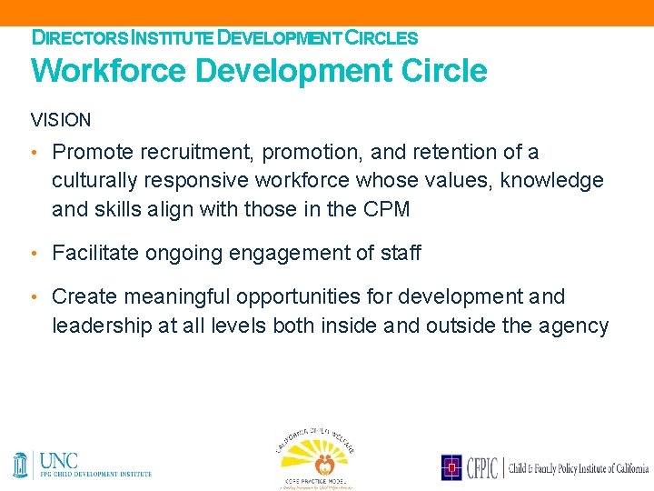 DIRECTORS I NSTITUTE D EVELOPMENT C IRCLES Workforce Development Circle VISION • Promote recruitment,