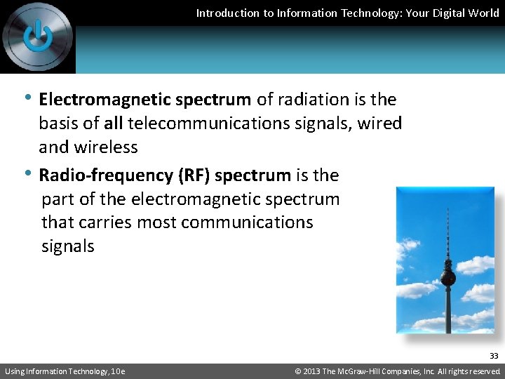 Introduction to Information Technology: Your Digital World • Electromagnetic spectrum of radiation is the