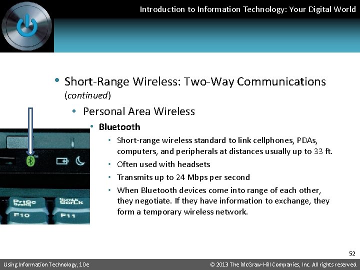 Introduction to Information Technology: Your Digital World • Short-Range Wireless: Two-Way Communications (continued) •