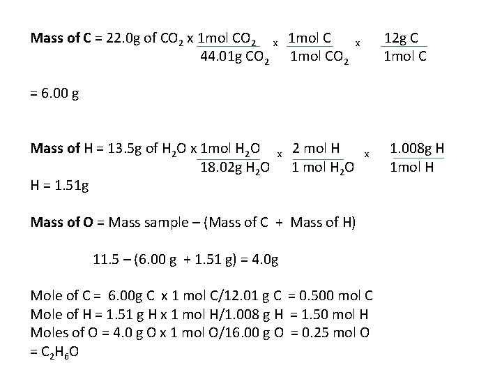 Mass of C = 22. 0 g of CO 2 x 1 mol C