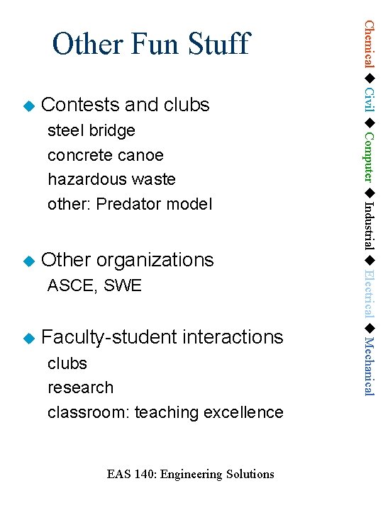  Contests and clubs steel bridge concrete canoe hazardous waste other: Predator model Other