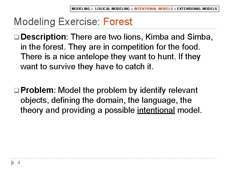 MODELING : : LOGICAL MODELING : : INTENTIONAL MODELS : : EXTENSIONAL MODELS Modeling