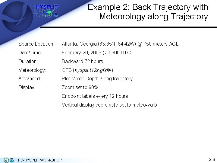 Example 2: Back Trajectory with Meteorology along Trajectory Source Location: Atlanta, Georgia (33. 65