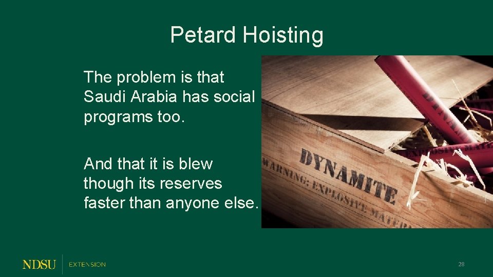 Petard Hoisting The problem is that Saudi Arabia has social programs too. And that