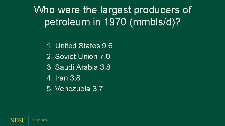 Who were the largest producers of petroleum in 1970 (mmbls/d)? 1. United States 9.