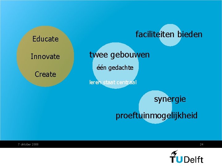 faciliteiten bieden Educate Innovate Create twee gebouwen één gedachte leren staat centraal synergie proeftuinmogelijkheid