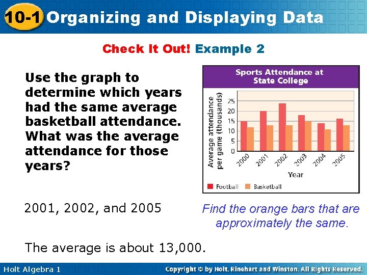 10 -1 Organizing and Displaying Data Check It Out! Example 2 Use the graph