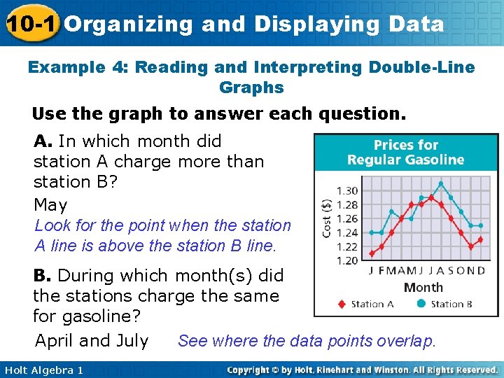 10 -1 Organizing and Displaying Data Example 4: Reading and Interpreting Double-Line Graphs Use