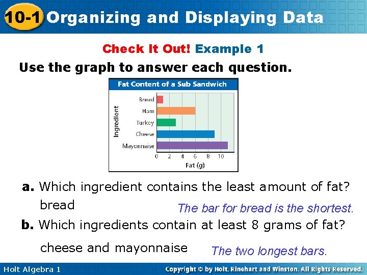 10 -1 Organizing and Displaying Data Check It Out! Example 1 Use the graph
