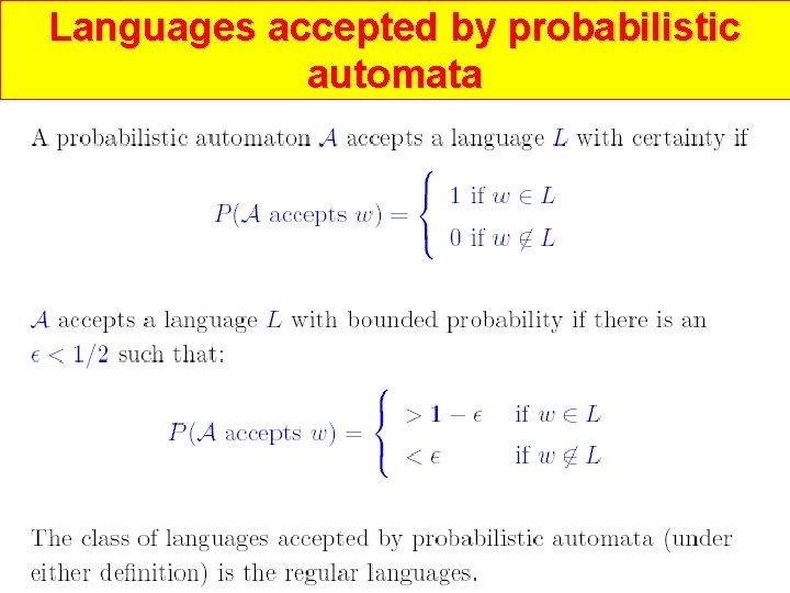 Languages accepted by probabilistic automata 