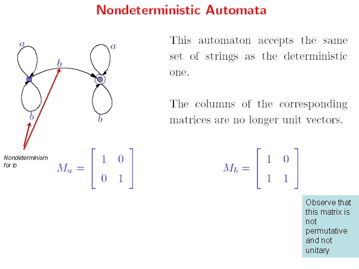 Nondeterminism for b Observe that this matrix is not permutative and not unitary 