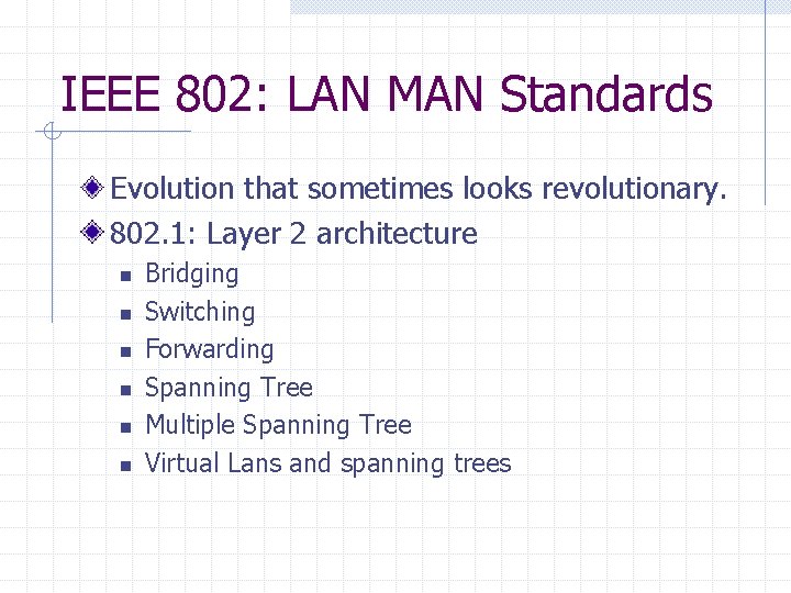 IEEE 802: LAN MAN Standards Evolution that sometimes looks revolutionary. 802. 1: Layer 2