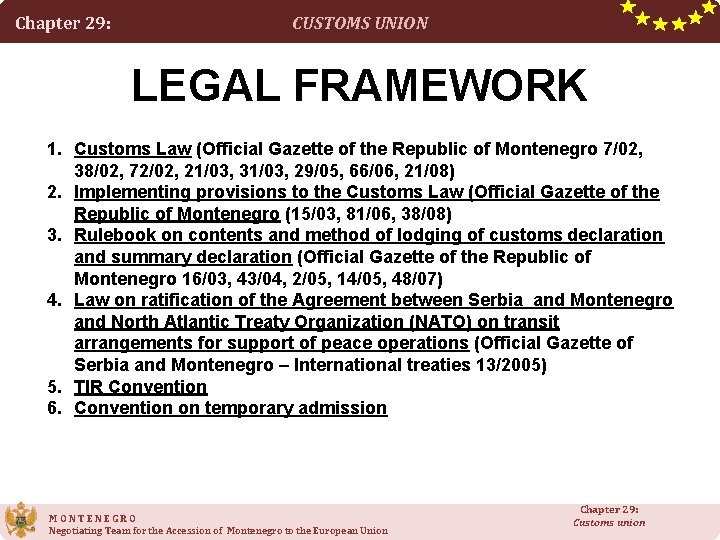 Chapter 29: CUSTOMS UNION LEGAL FRAMEWORK 1. Customs Law (Official Gazette of the Republic Chapter 29: CUSTOMS UNION LEGAL FRAMEWORK 1. Customs Law (Official Gazette of the Republic