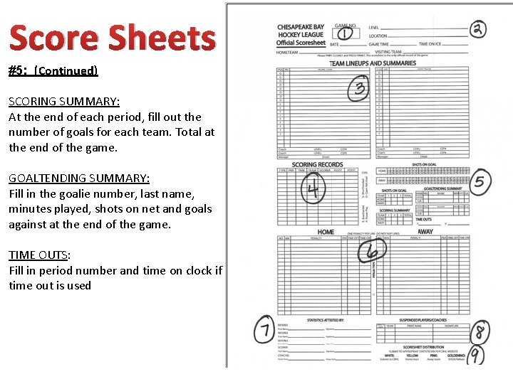 Score Sheets #5: (Continued) SCORING SUMMARY: At the end of each period, fill out