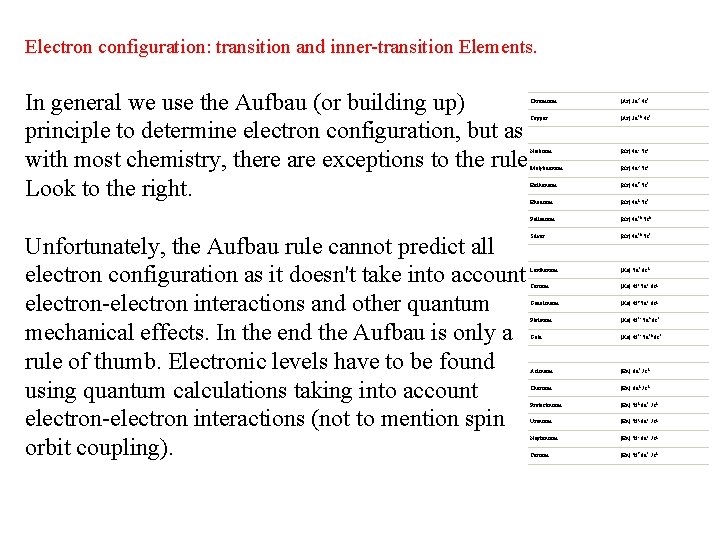 Electron configuration: transition and inner-transition Elements. In general we use the Aufbau (or building