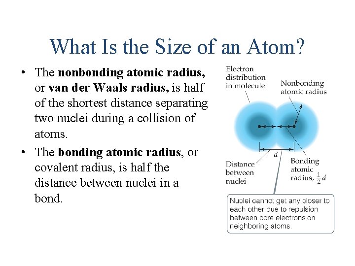 What Is the Size of an Atom? • The nonbonding atomic radius, or van