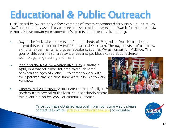 Educational & Public Outreach Highlighted below are only a few examples of events coordinated