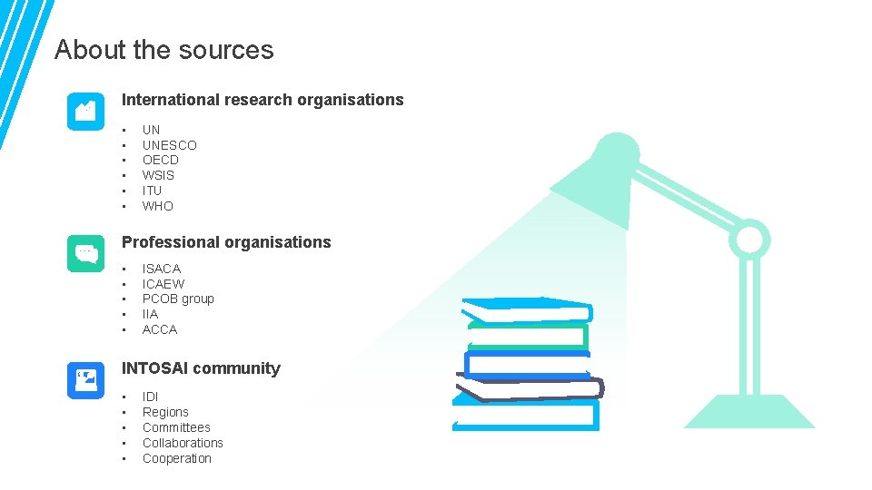 About the sources International research organisations • • • UN UNESCO OECD WSIS ITU