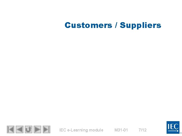 Customers / Suppliers IEC e-Learning module M 31 -01 7/12 Customers / Suppliers IEC e-Learning module M 31 -01 7/12