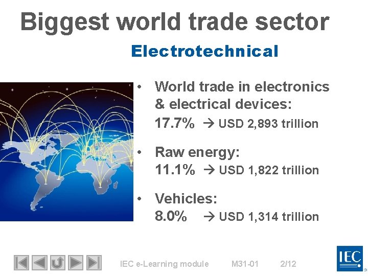 Biggest world trade sector Electrotechnical • World trade in electronics & electrical devices: 17.